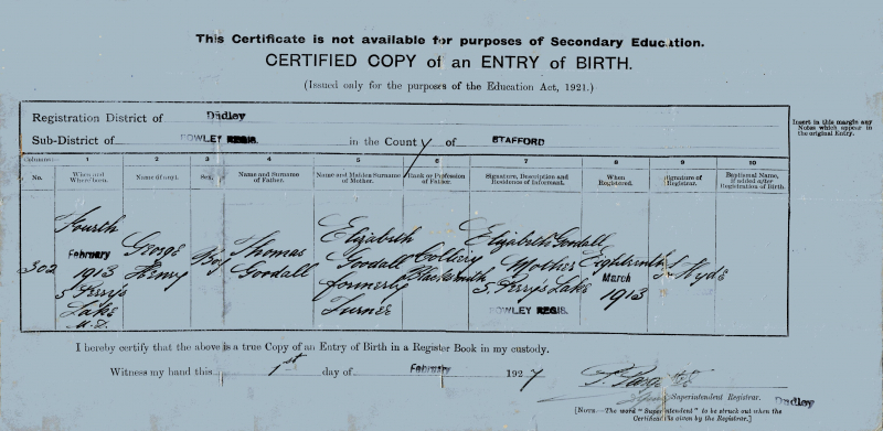 George Henry Goodall - Birth 1913
