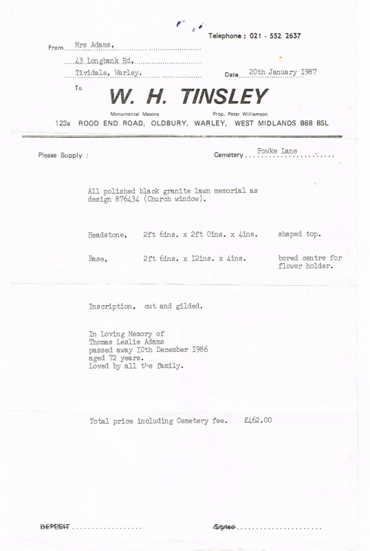 Thomas Leslie Adams Headstone 1986
