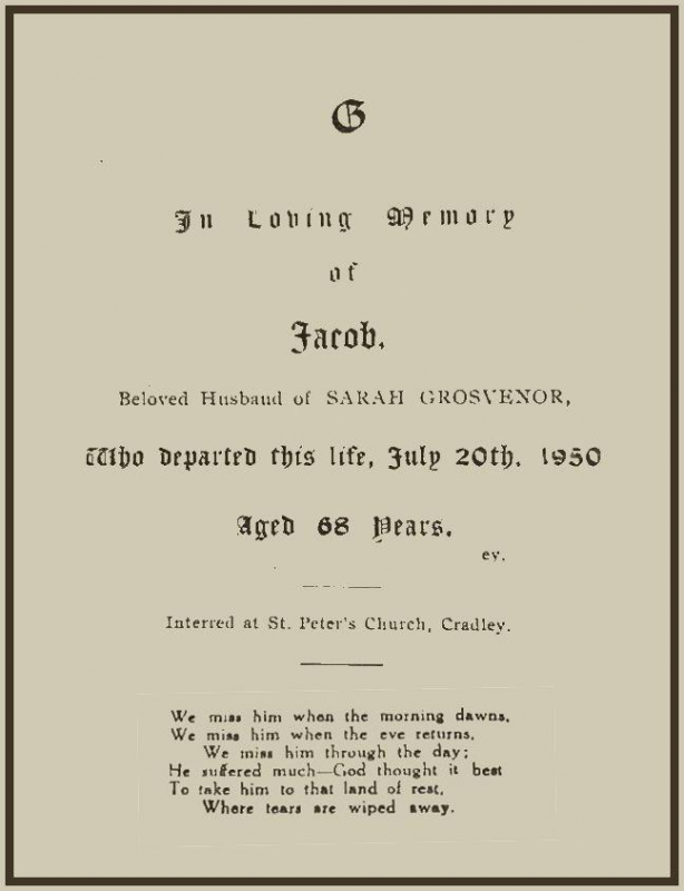 Jacob Grosvenor - D - 20 Jul 1950 aged 68 a
