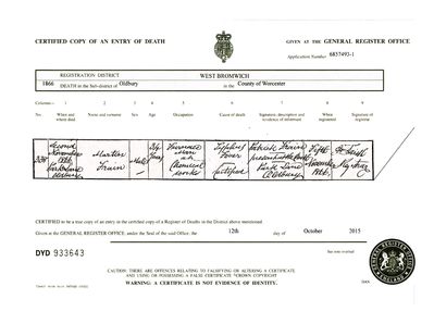 Martin Frain Death Cert 1866

