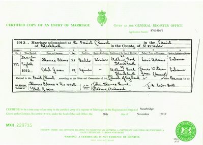 Thomas Adams Marriage 1913
