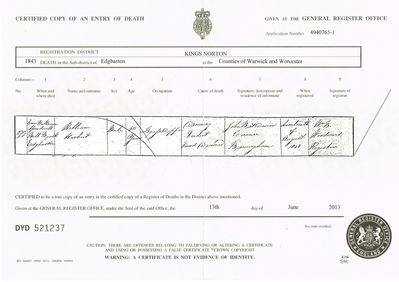 William Harbut Death Cert 17 Aug 1843
