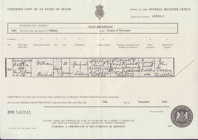 William Harbutt Death Certificate 1881
