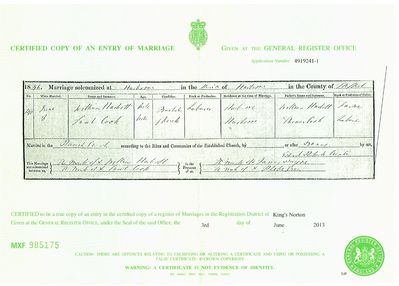 William Harbutt Sarah Cook Marriage Jun 8th 1856
